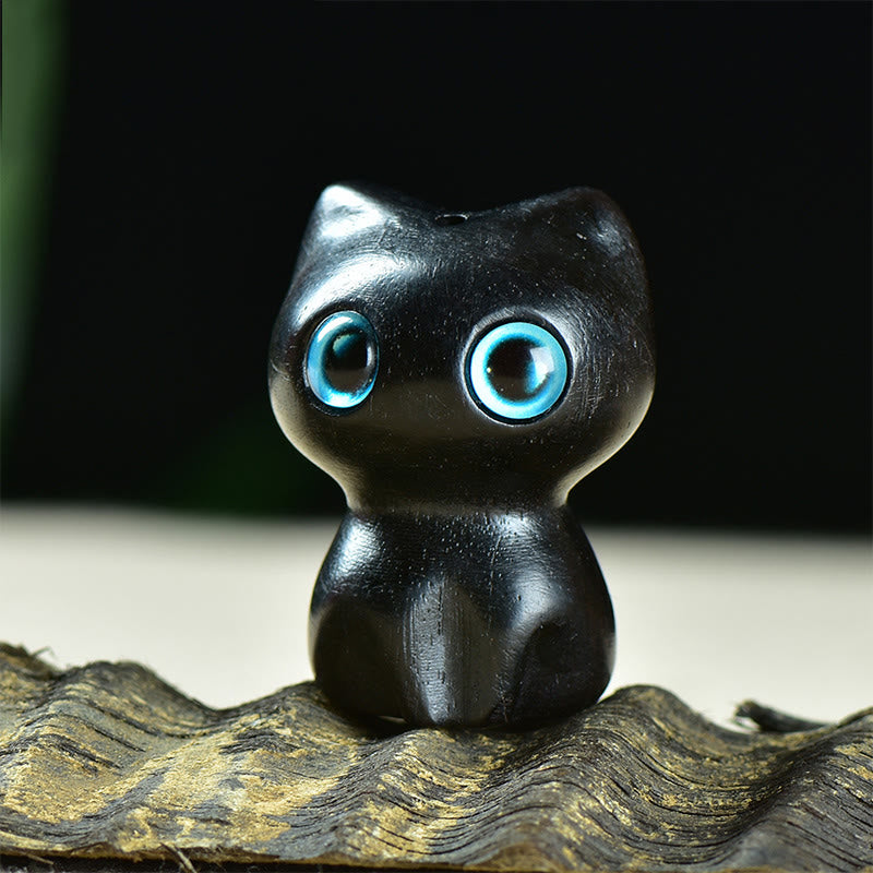 Buddha Stones Ebony Wood Small Leaf Red Sandalwood Cute Cat Animals Calm Decoration - Ebony Wood(33*24*21mm) - image 0