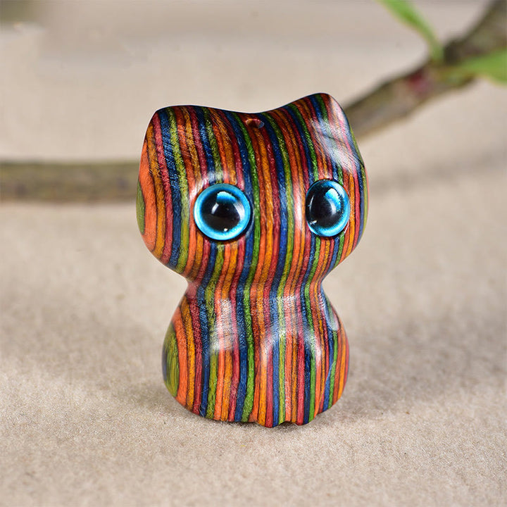 Buddha Stones Ebony Wood Small Leaf Red Sandalwood Cute Cat Animals Calm Decoration - Rainbow Eucalyptus (33*24*21mm) - image 14