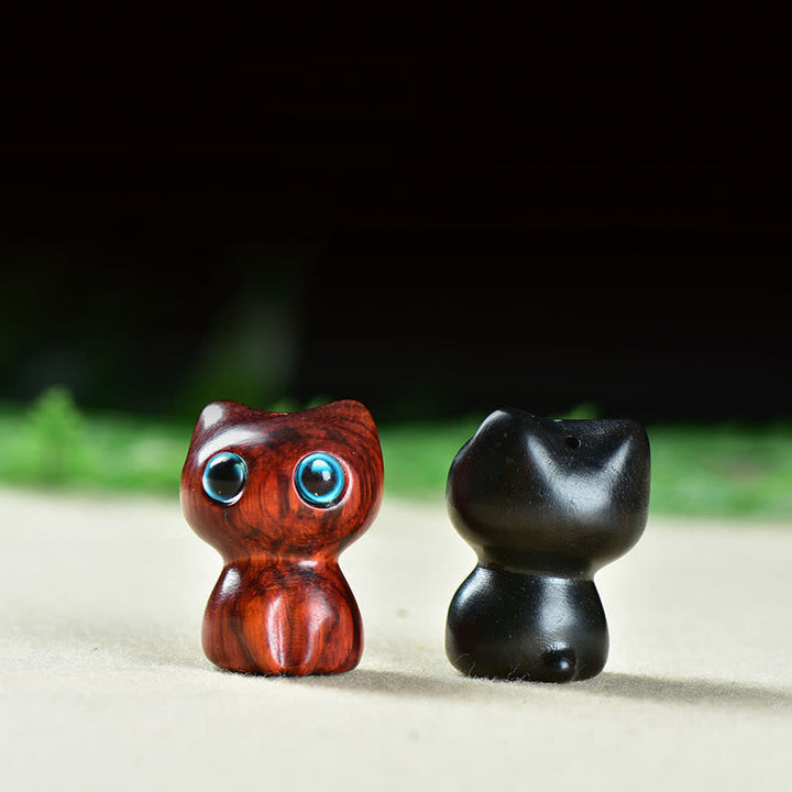 Buddha Stones Ebony Wood Small Leaf Red Sandalwood Cute Cat Animals Calm Decoration - image 17