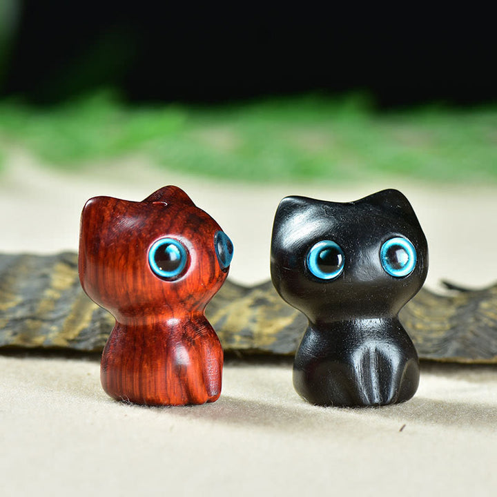 Buddha Stones Ebony Wood Small Leaf Red Sandalwood Cute Cat Animals Calm Decoration - image 16