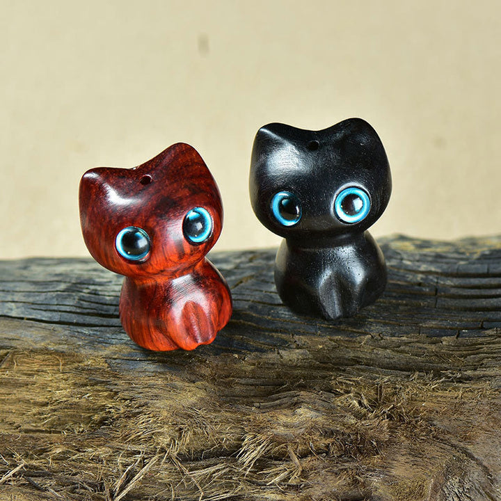 Buddha Stones Ebony Wood Small Leaf Red Sandalwood Cute Cat Animals Calm Decoration - image 18