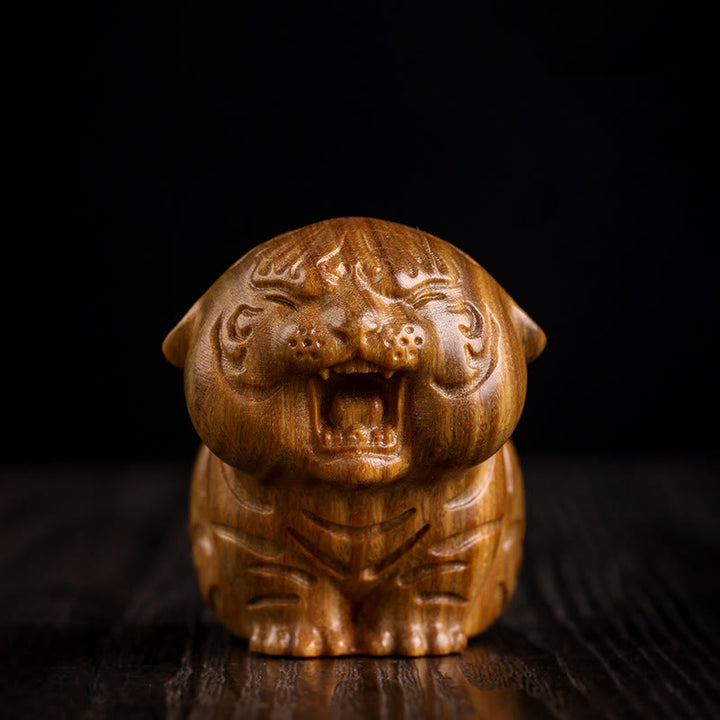Buddha Stones Green Sandalwood Cute Tiger Animals Positive Decoration - Green Sandalwood Tiger (49*42*58mm) - image 0