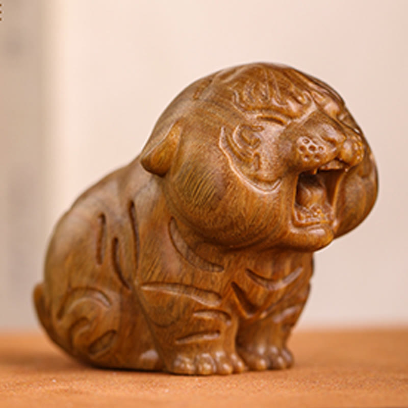 Buddha Stones Green Sandalwood Cute Tiger Animals Positive Decoration - image 1