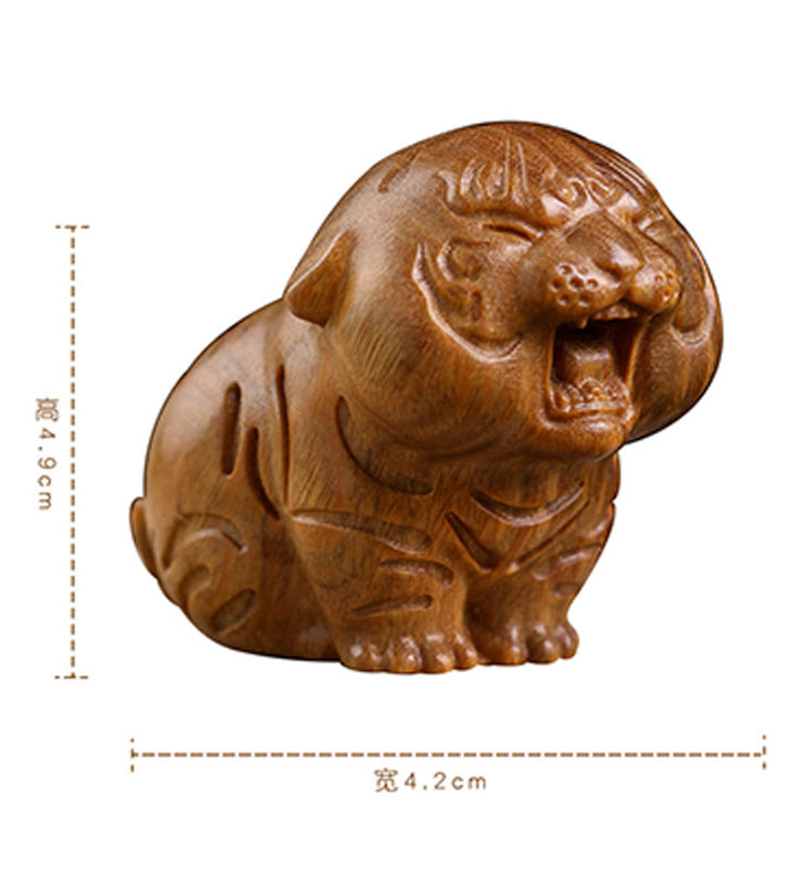 Buddha Stones Green Sandalwood Cute Tiger Animals Positive Decoration - image 12