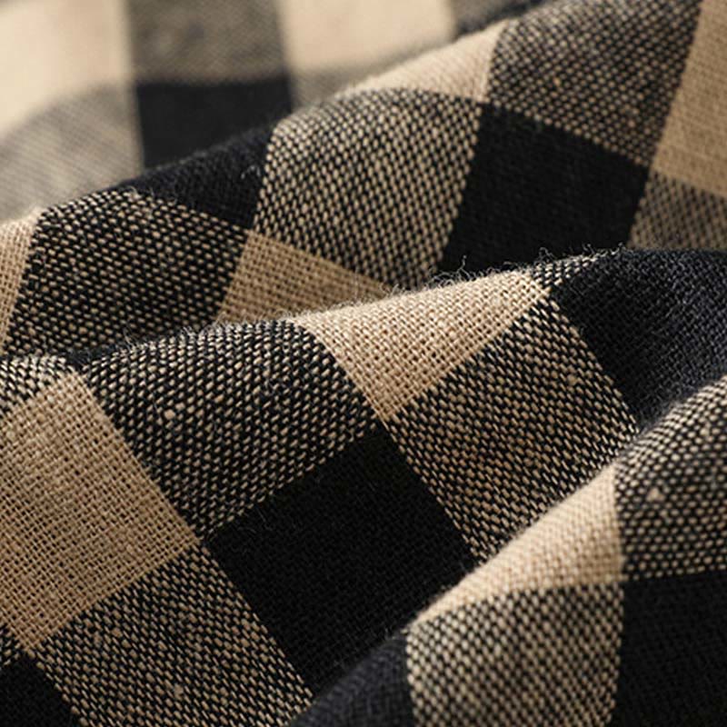 Buddha Stones Casual Cotton Stitching Grid Women's 7-8 Length Wide Leg Pants With Pockets - image 6