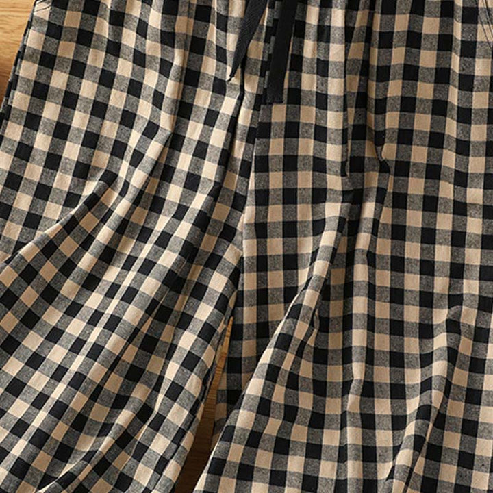 Buddha Stones Casual Cotton Stitching Grid Women's 7-8 Length Wide Leg Pants With Pockets - image 4