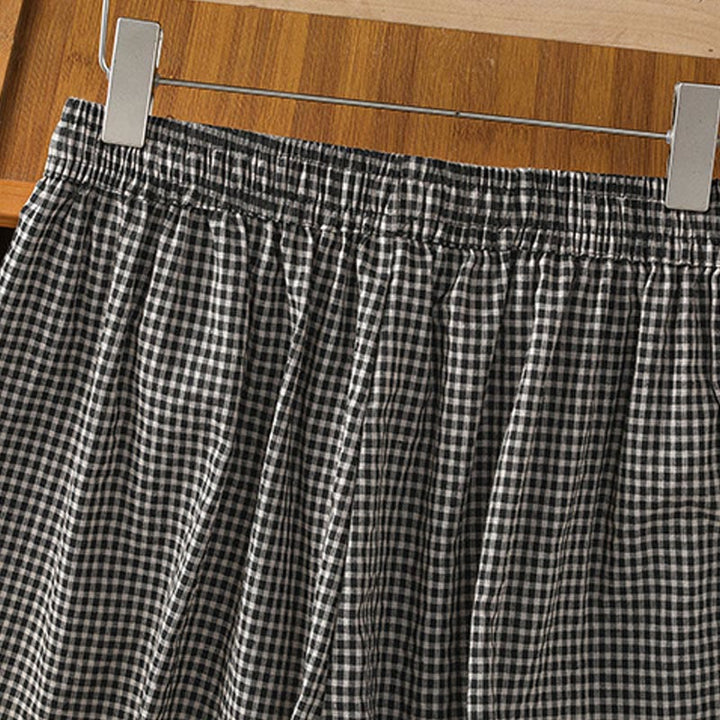 Buddha Stones Casual Cotton Stitching Grid Women's 7-8 Length Wide Leg Pants With Pockets - image 14