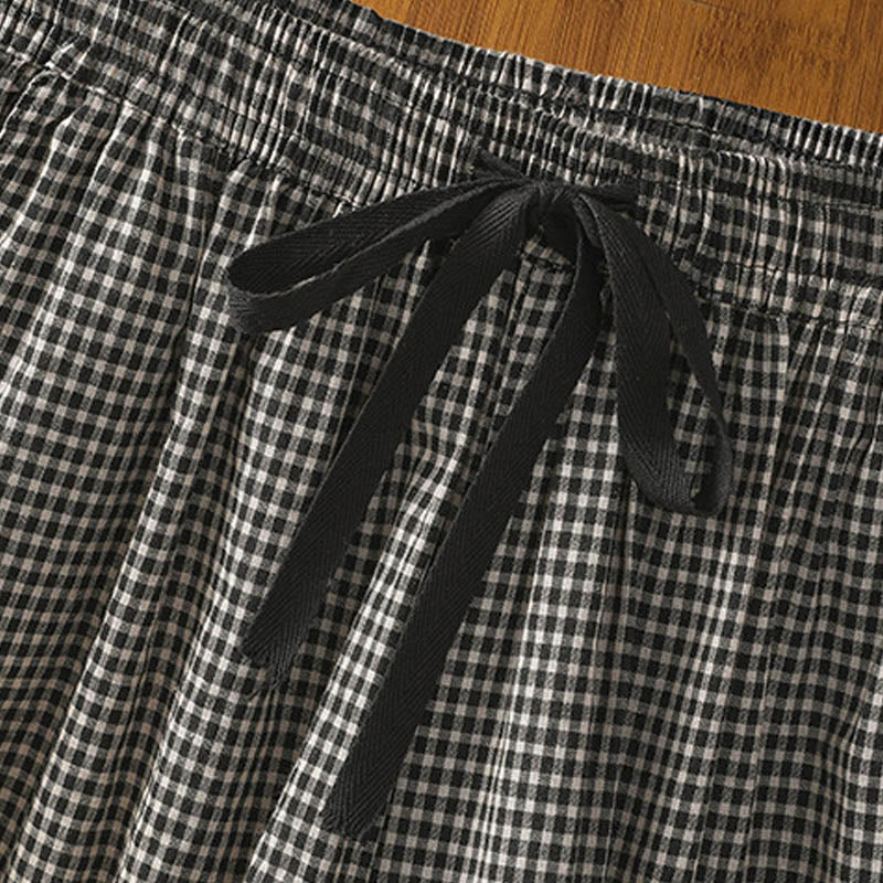 Buddha Stones Casual Cotton Stitching Grid Women's 7-8 Length Wide Leg Pants With Pockets - image 13