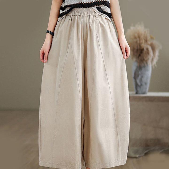 Buddha Stones Casual Plain Cotton Women's 7-8 Length Wide Leg Pants With Pockets - image 2