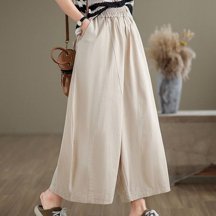 Buddha Stones Casual Plain Cotton Women's 7-8 Length Wide Leg Pants With Pockets - image 6