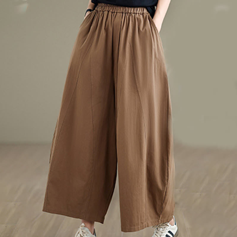 Buddha Stones Casual Plain Cotton Women's 7-8 Length Wide Leg Pants With Pockets - image 14