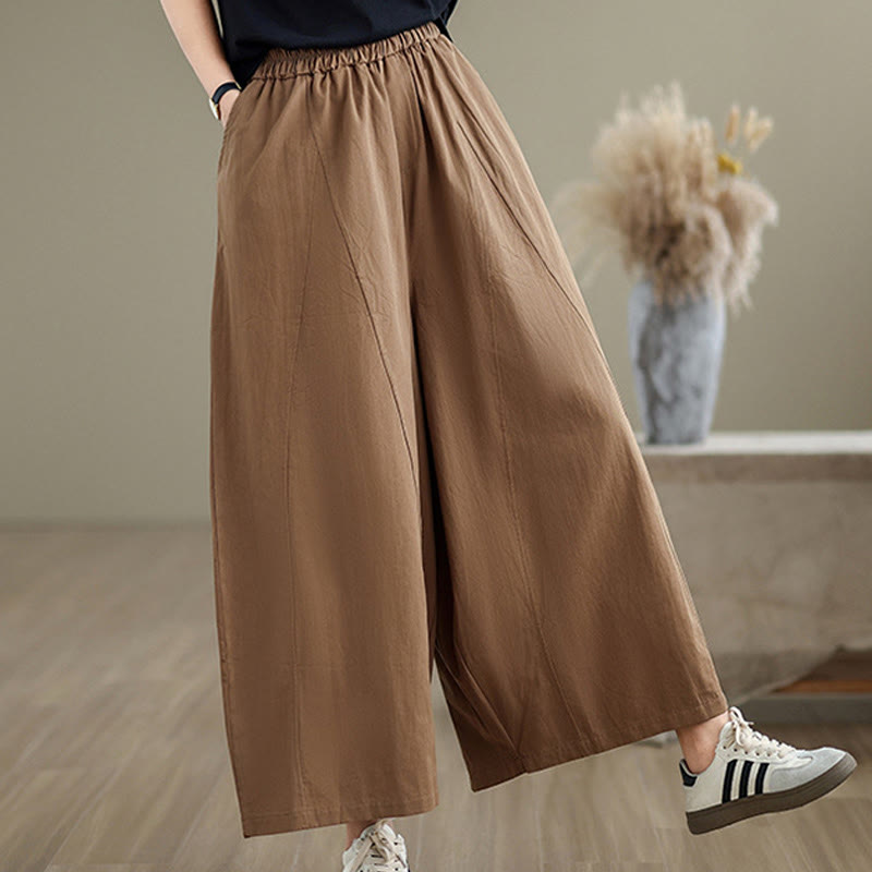 Buddha Stones Casual Plain Cotton Women's 7-8 Length Wide Leg Pants With Pockets - image 20