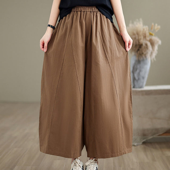 Buddha Stones Casual Plain Cotton Women's 7-8 Length Wide Leg Pants With Pockets - image 18