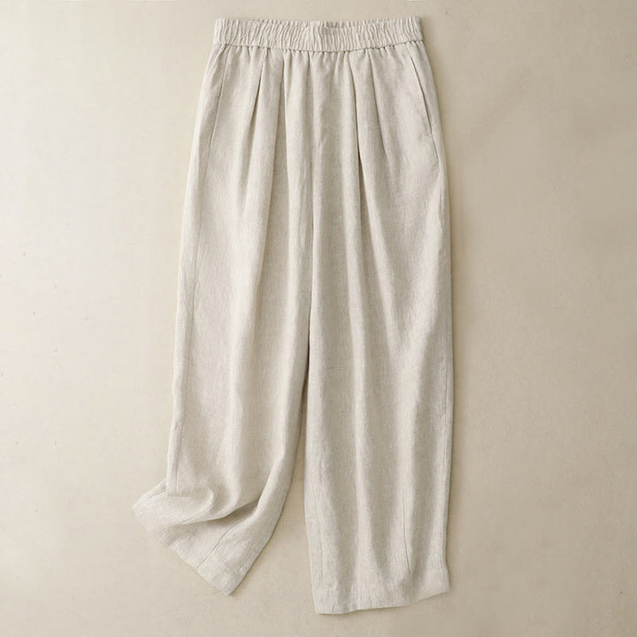 Buddha Stones Summer Plain Women's Cotton Linen Harem Pants With Pockets - Beige - US8-10，UK/AU12-14，EU40-42 (2XL) - image 10