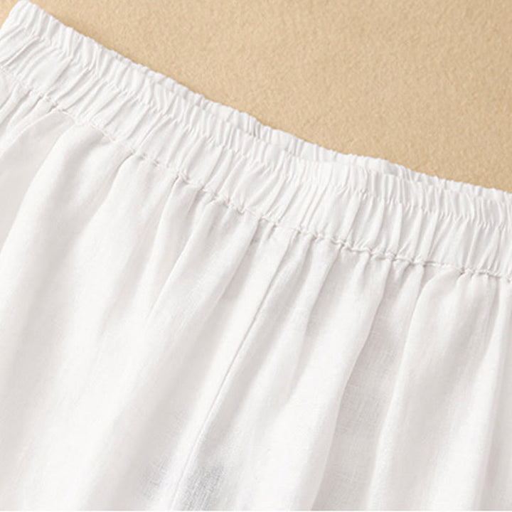 Buddha Stones Casual Plain Cropped Pants Women's Linen Harem Pants With Pockets - image 9