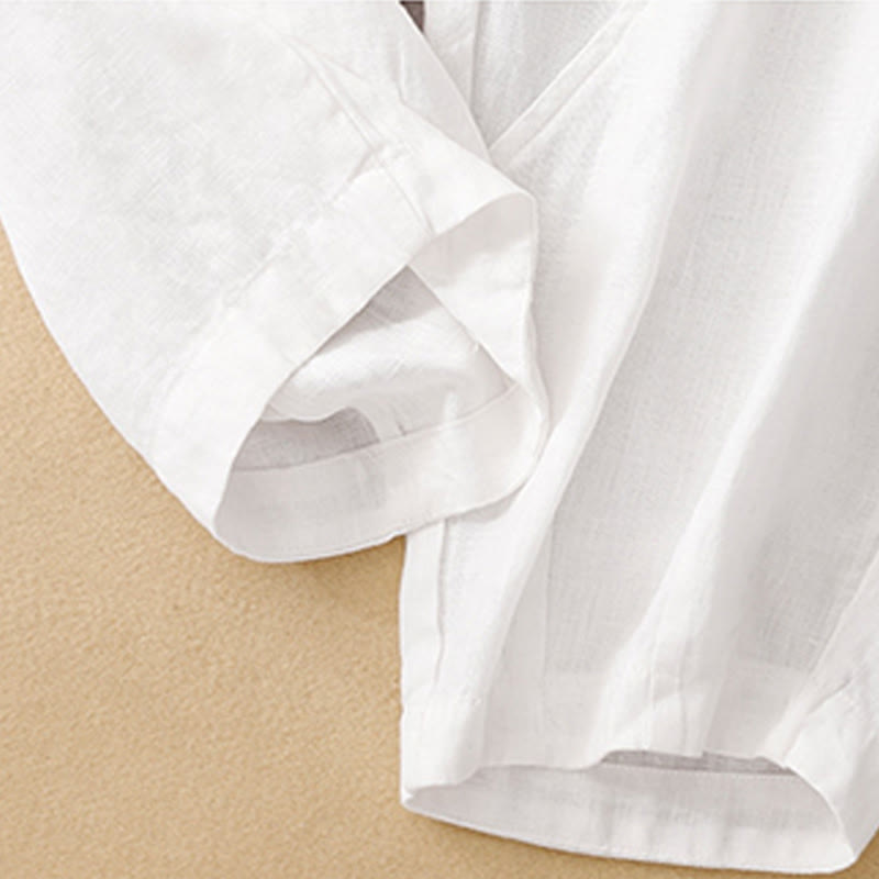 Buddha Stones Casual Plain Cropped Pants Women's Cotton Linen Harem Pants With Pockets - image 8