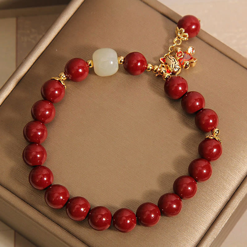 Buddha Stones Natural Lucky Cat Pendant Cinnabar Blessing Bracelet - image 9