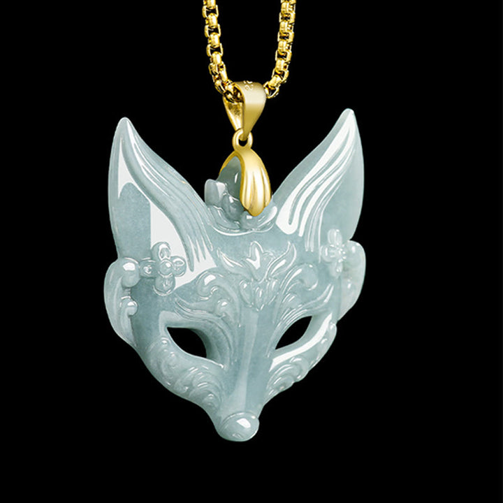 Buddha Stones Fox Mask Jade Titanium Steel Necklace Luck Pendant - image 5