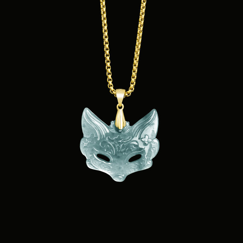 Buddha Stones Fox Mask Jade Titanium Steel Necklace Luck Pendant - Jade(Small) - image 8