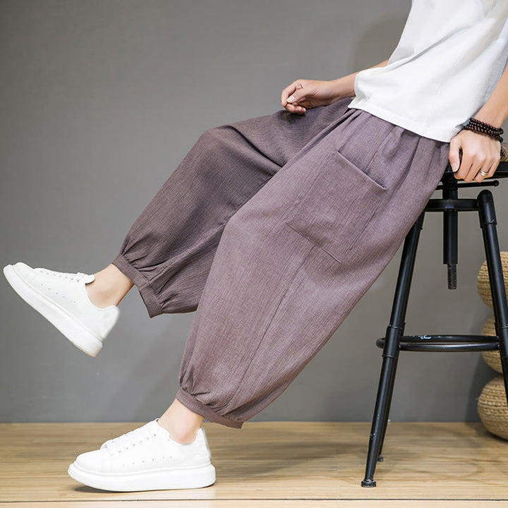 Buddha Stones Casual 7-8 Length Cropped Men's Harem Pants With Side Pockets - image 34