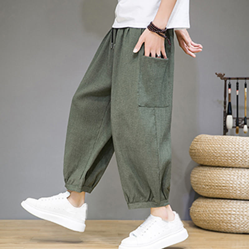Buddha Stones Casual 7-8 Length Cropped Men's Harem Pants With Side Pockets - DarkSeaGreen - US/UK/AU46，EU56 (5XL) - image 0