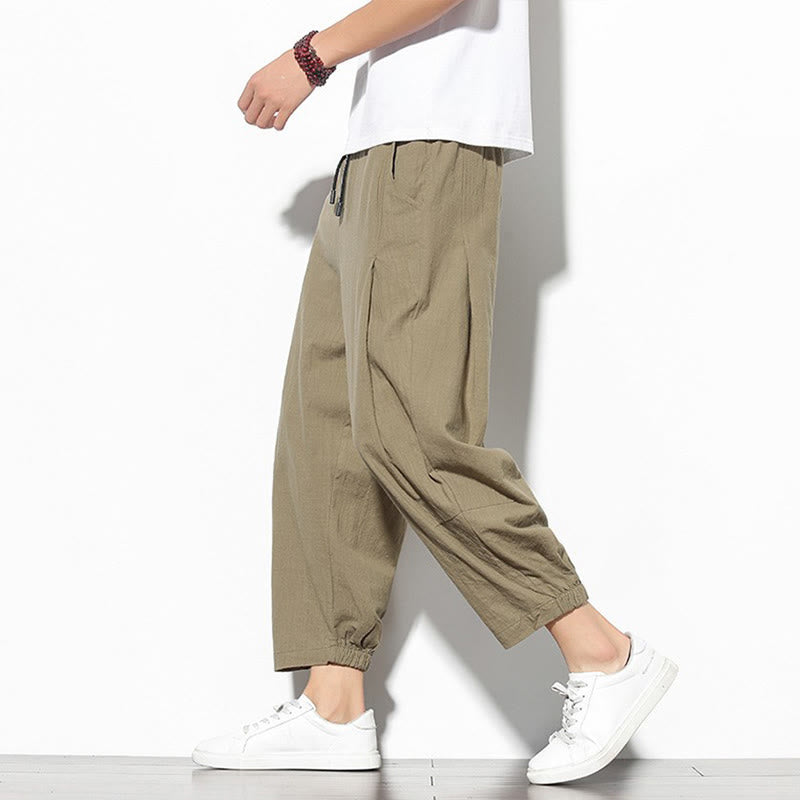 Buddha Stones Summer Men's 7-8 Length Cotton Linen Carrot Pants With Pockets - BurlyWood - US/UK/AU46，EU56 (5XL) - image 0