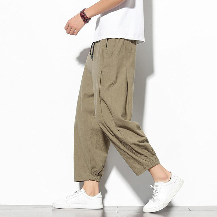 Buddha Stones Summer Men's 7-8 Length Cotton Linen Carrot Pants With Pockets - BurlyWood - US/UK/AU46，EU56 (5XL) - image 0