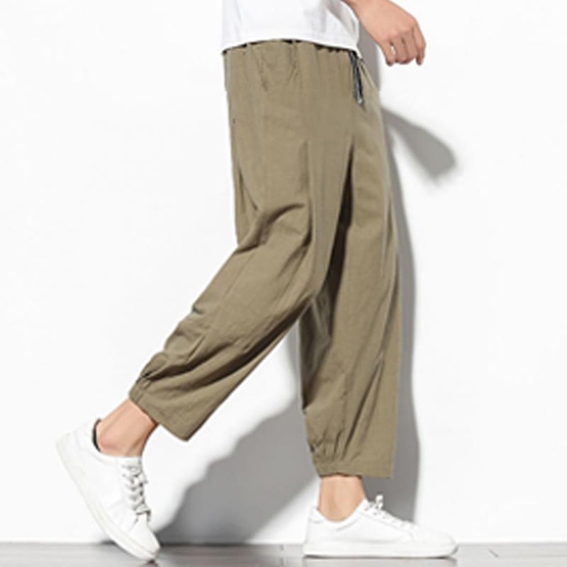 Buddha Stones Summer Men's 7-8 Length Cotton Linen Carrot Pants With Pockets - image 2