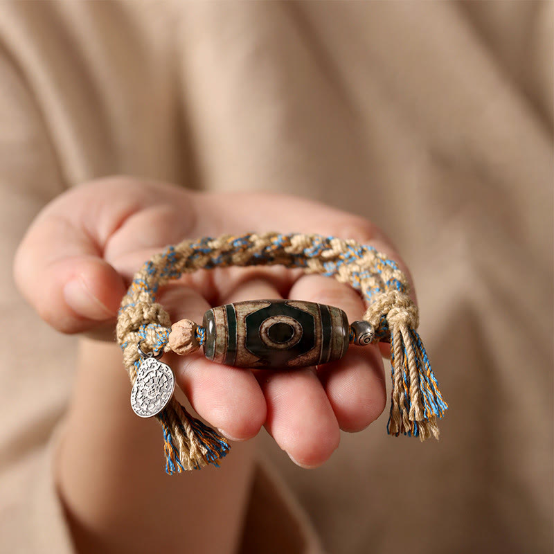 Buddha Stones Handmade Tibetan Dzi Bead Wealth Protection Braided String Bracelet - image 4