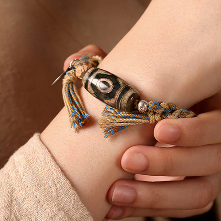 Buddha Stones Handmade Tibetan Dzi Bead Wealth Protection Braided String Bracelet - image 3