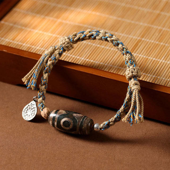 Buddha Stones Handmade Tibetan Dzi Bead Wealth Protection Braided String Bracelet - Dzi Bead(Wrist Circumference 14-16cm) - image 0