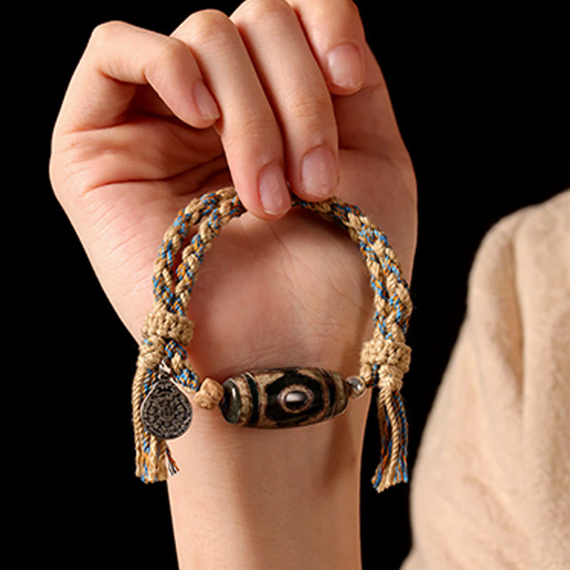 Buddha Stones Handmade Tibetan Dzi Bead Wealth Protection Braided String Bracelet - image 6