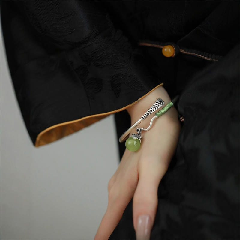 Buddha Stones Copper Alloy Green Bead Charm Luck Cuff Bracelet Bangle - image 13