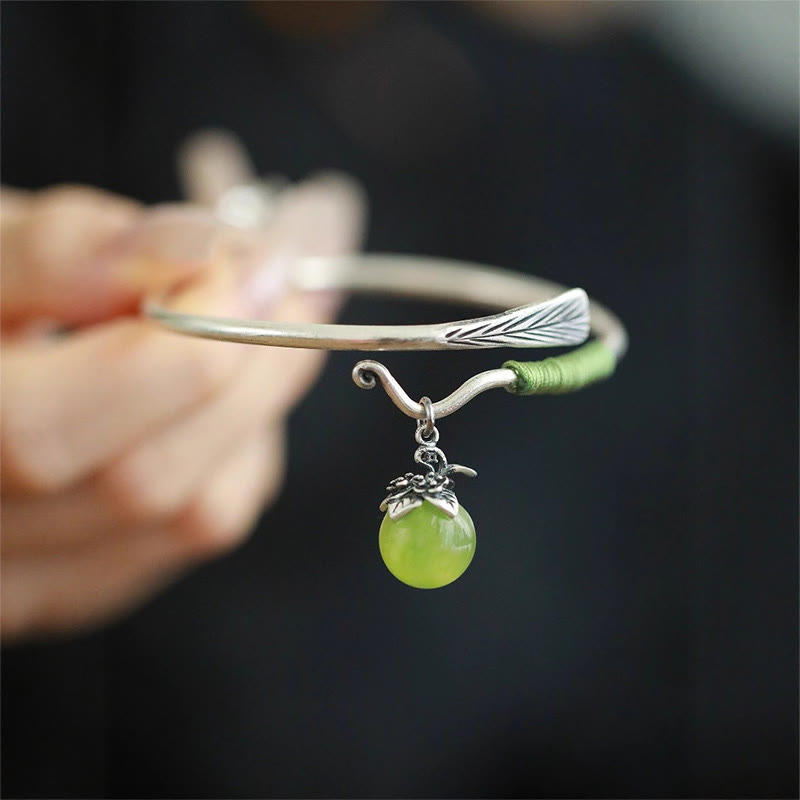 Buddha Stones Copper Alloy Green Bead Charm Luck Cuff Bracelet Bangle - image 8