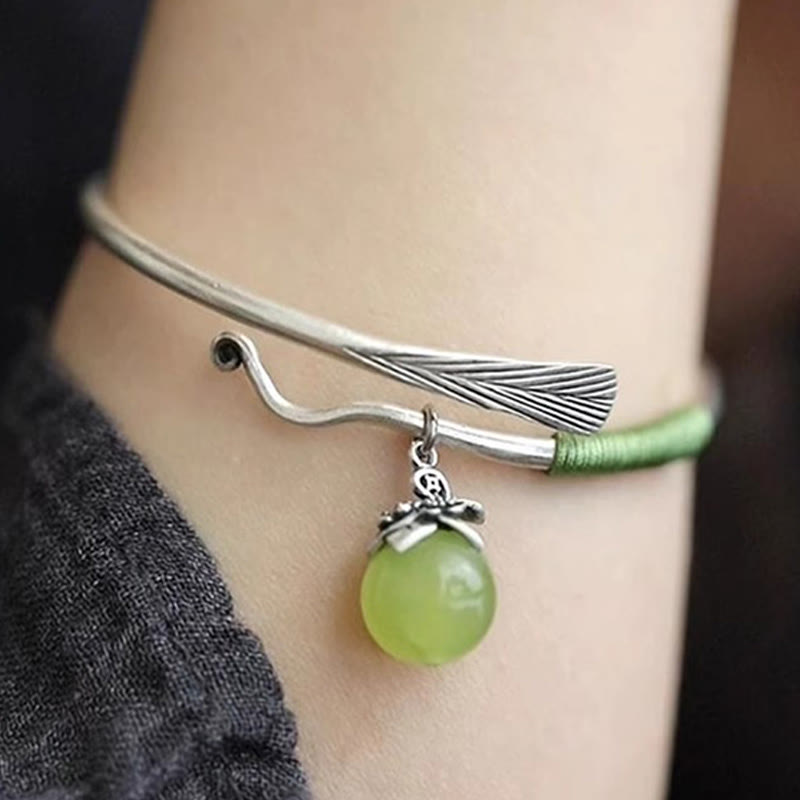 Buddha Stones Copper Alloy Green Bead Charm Luck Cuff Bracelet Bangle - image 11