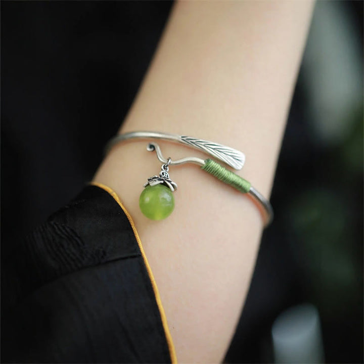 Buddha Stones Copper Alloy Green Bead Charm Luck Cuff Bracelet Bangle - image 12