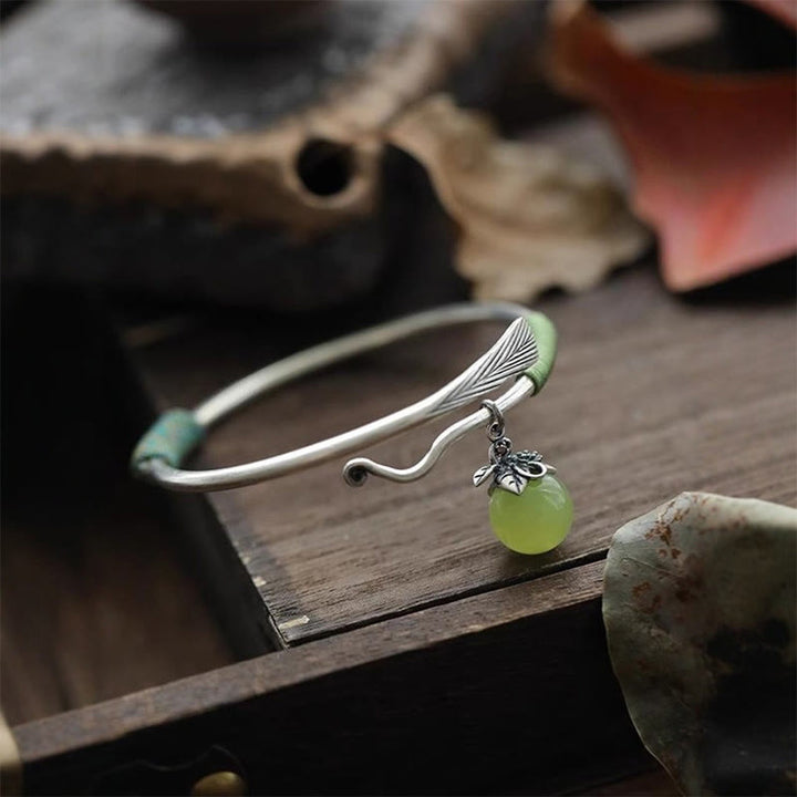 Buddha Stones Copper Alloy Green Bead Charm Luck Cuff Bracelet Bangle - image 7