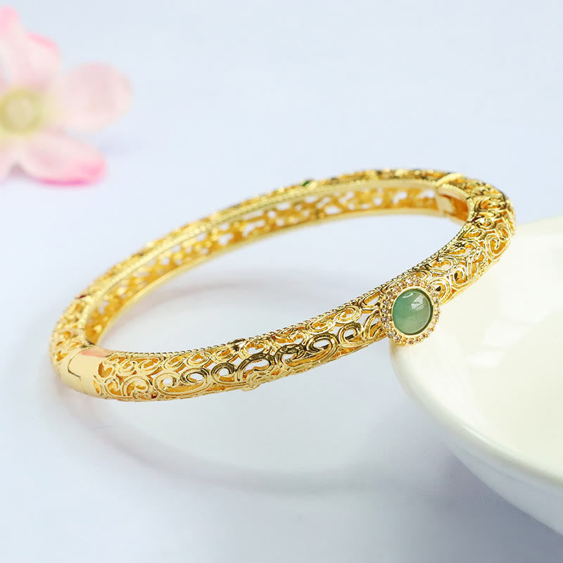 Buddha Stones Cloud Pattern Jade Copper Luck Bracelet Bangle 2.36 IN (60 MM) - image 8