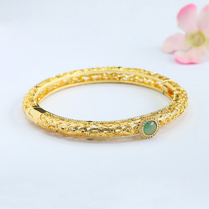 Buddha Stones Cloud Pattern Jade Copper Luck Bracelet Bangle 2.36 IN (60 MM) - image 10