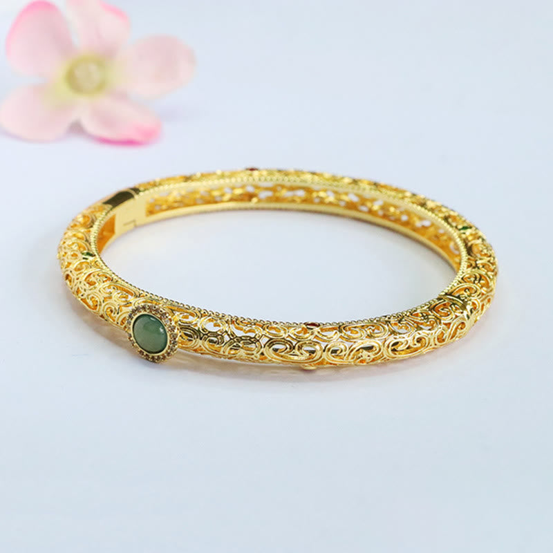 Buddha Stones Cloud Pattern Jade Copper Luck Bracelet Bangle 2.36 IN (60 MM) - image 12