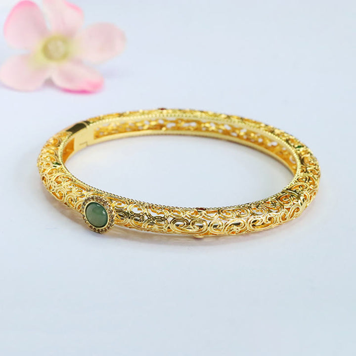Buddha Stones Cloud Pattern Jade Copper Luck Bracelet Bangle 2.36 IN (60 MM) - image 12