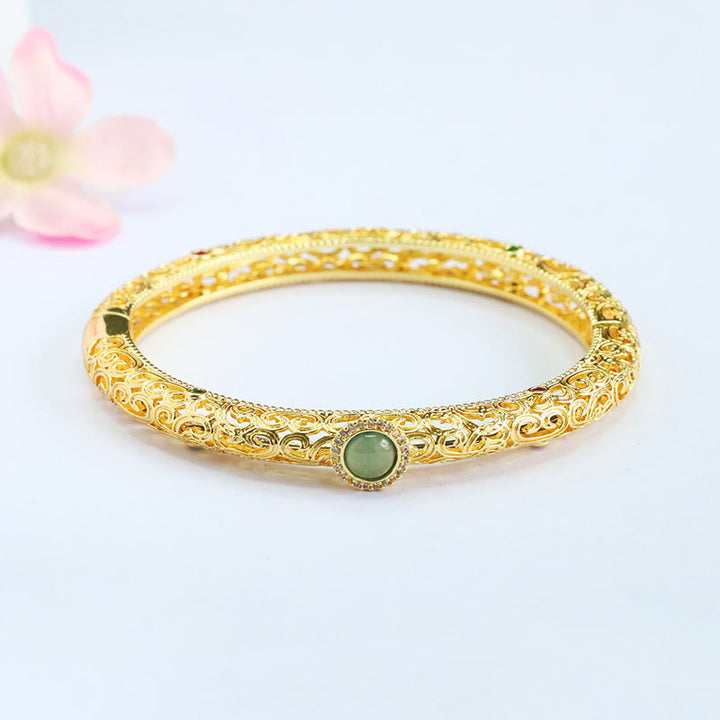 Buddha Stones Cloud Pattern Jade Copper Luck Bracelet Bangle 2.36 IN (60 MM) - image 7