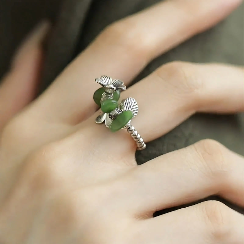 Buddha Stones Flower Pattern Copper Alloy Luck Elastic Rope Ring - image 12