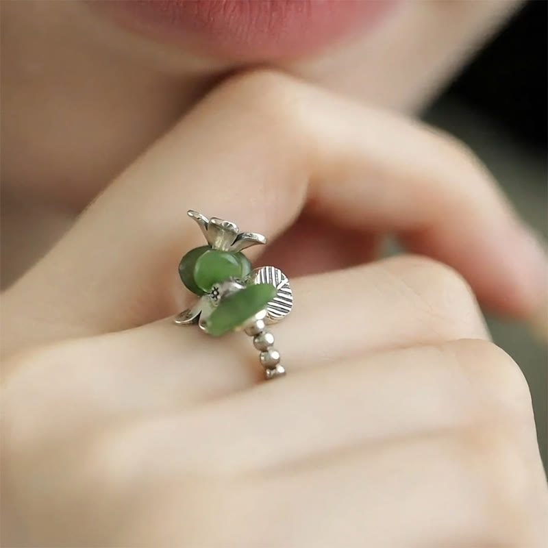 Buddha Stones Flower Pattern Copper Alloy Luck Elastic Rope Ring - image 11