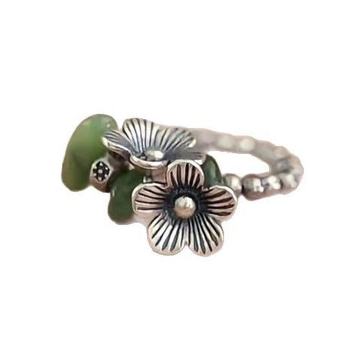 Buddha Stones Flower Pattern Copper Alloy Luck Elastic Rope Ring - image 4