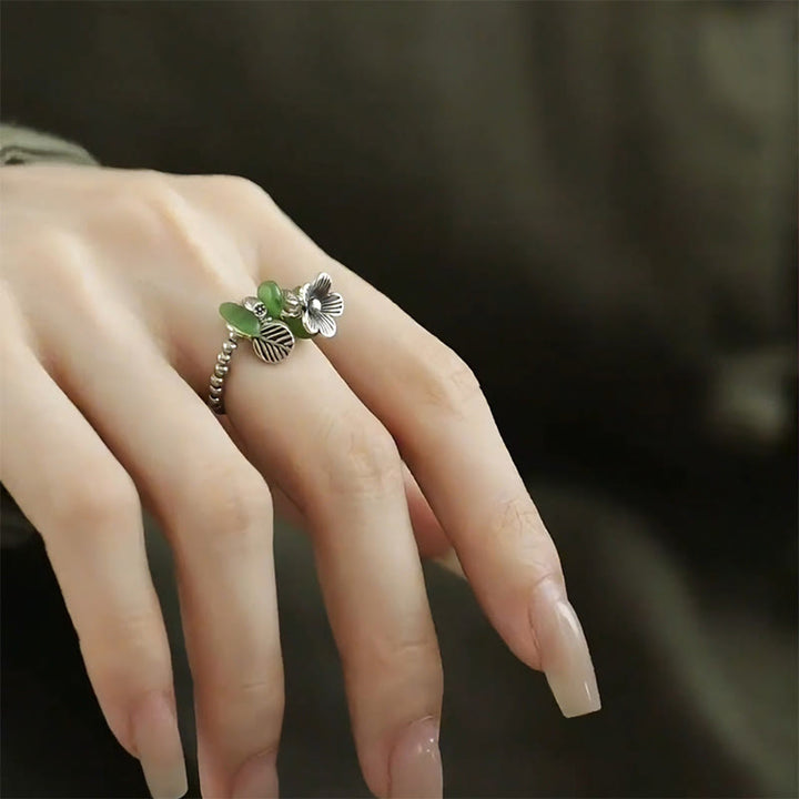 Buddha Stones Flower Pattern Copper Alloy Luck Elastic Rope Ring - image 14