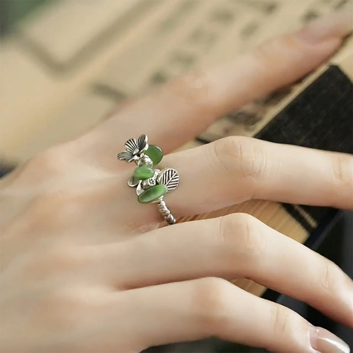 Buddha Stones Flower Pattern Copper Alloy Luck Elastic Rope Ring - image 13