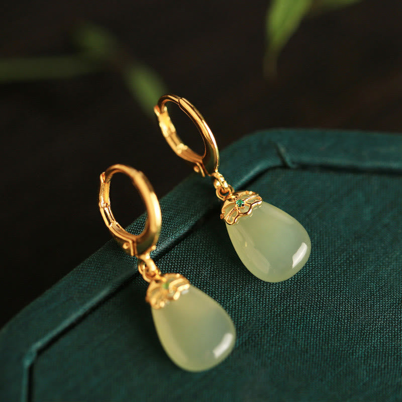Buddha Stones Green Chalcedony Water Drop Strength Copper Posts Earrings - image 7
