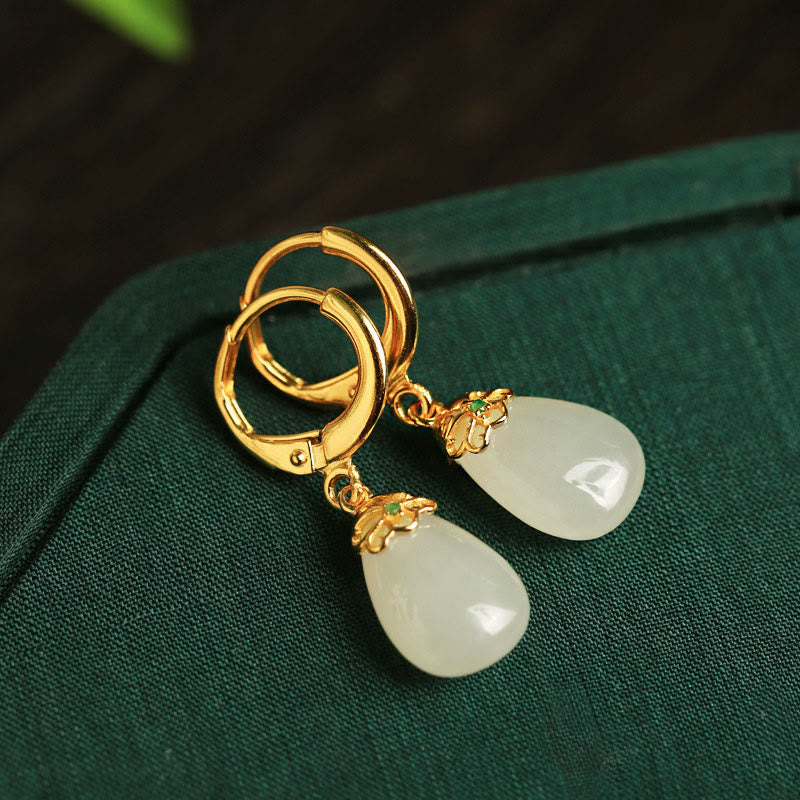 Buddha Stones Green Chalcedony Water Drop Strength Copper Posts Earrings - image 25