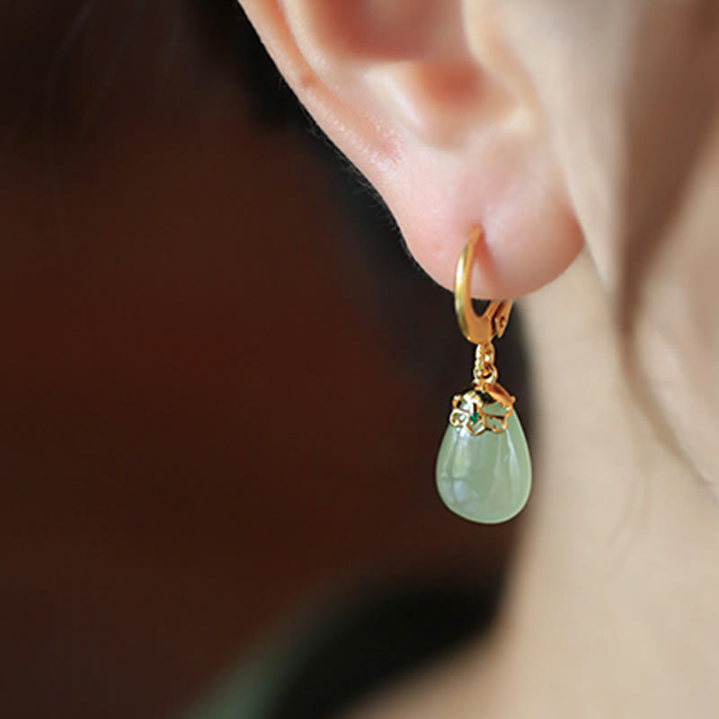 Buddha Stones Green Chalcedony Water Drop Strength Copper Posts Earrings - image 17